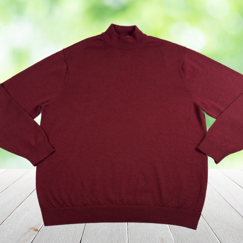 Vintage TURNBURY Extra Fine Merino Wool Sweater Mock Neck Burgundy Mens XL